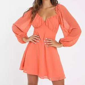 Coral Missguided Swiss Dott Dobby Skater Dress